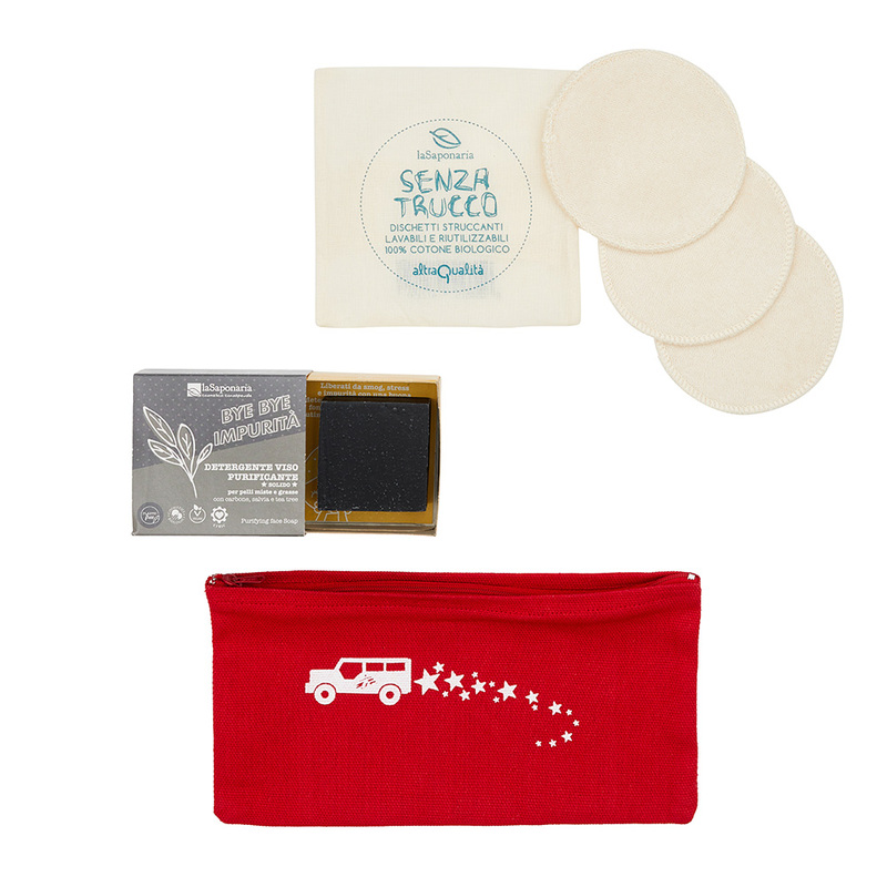 Kit regalo con detergente 
viso e dischetti struccanti