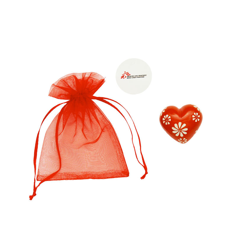 Cuore di pietra saponaria arancio con fiori