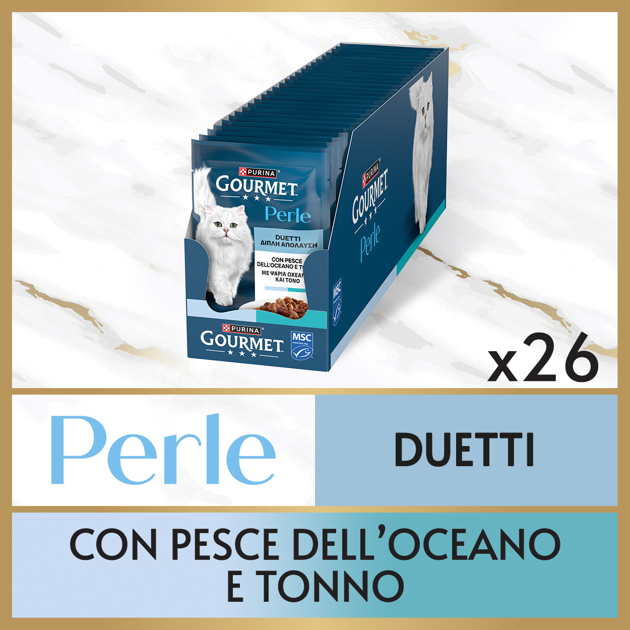 GOURMET PERLE 85g Duetti Filettini in Salsa Pesce dell'Oceano e Tonno