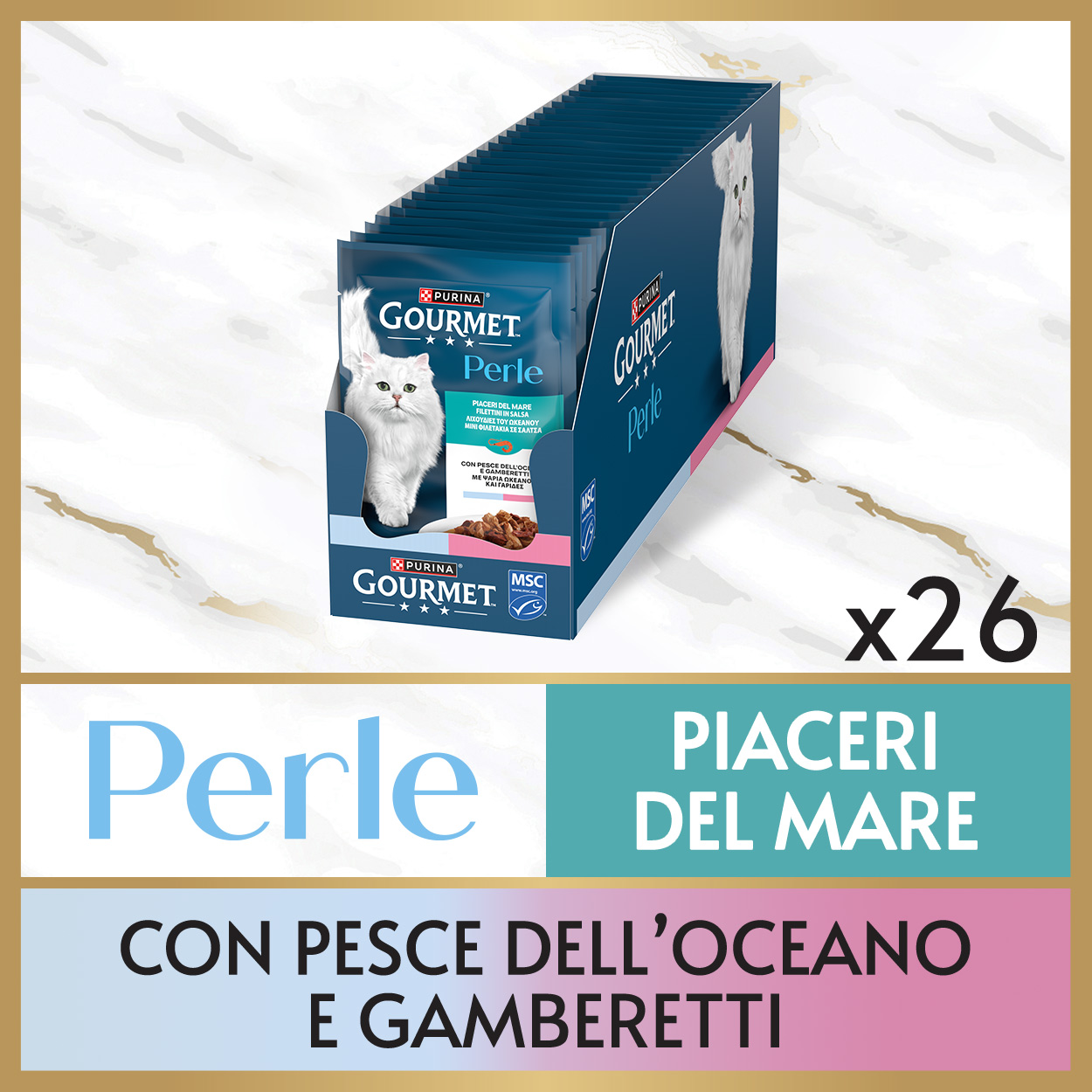 GOURMET PERLE 85g Filettini in Salsa Pesce dell'Oceano e Gamberetti