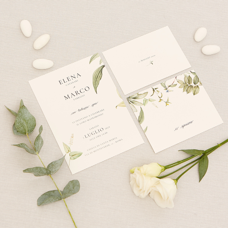 Partecipazione con invito e lista nozze botanica