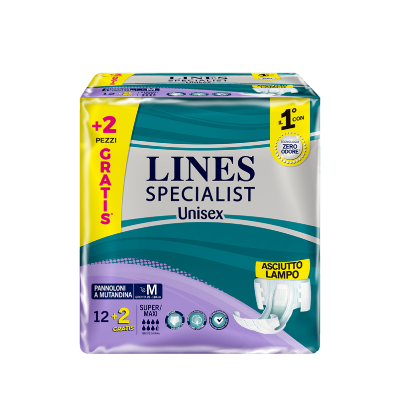 Acquista online Lines Specialist Pannolone a Mutandina Super/MaxiUltra Mini | Linea prodotto Alte per uomo e donna. Lines Specialist, prodotti per perdite di urina Pannoloni a mutandina Unisex Super / Maxi