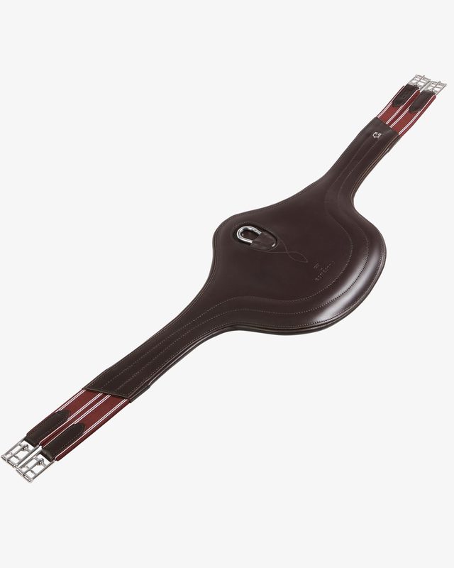 Jumping girth in leather with protectors