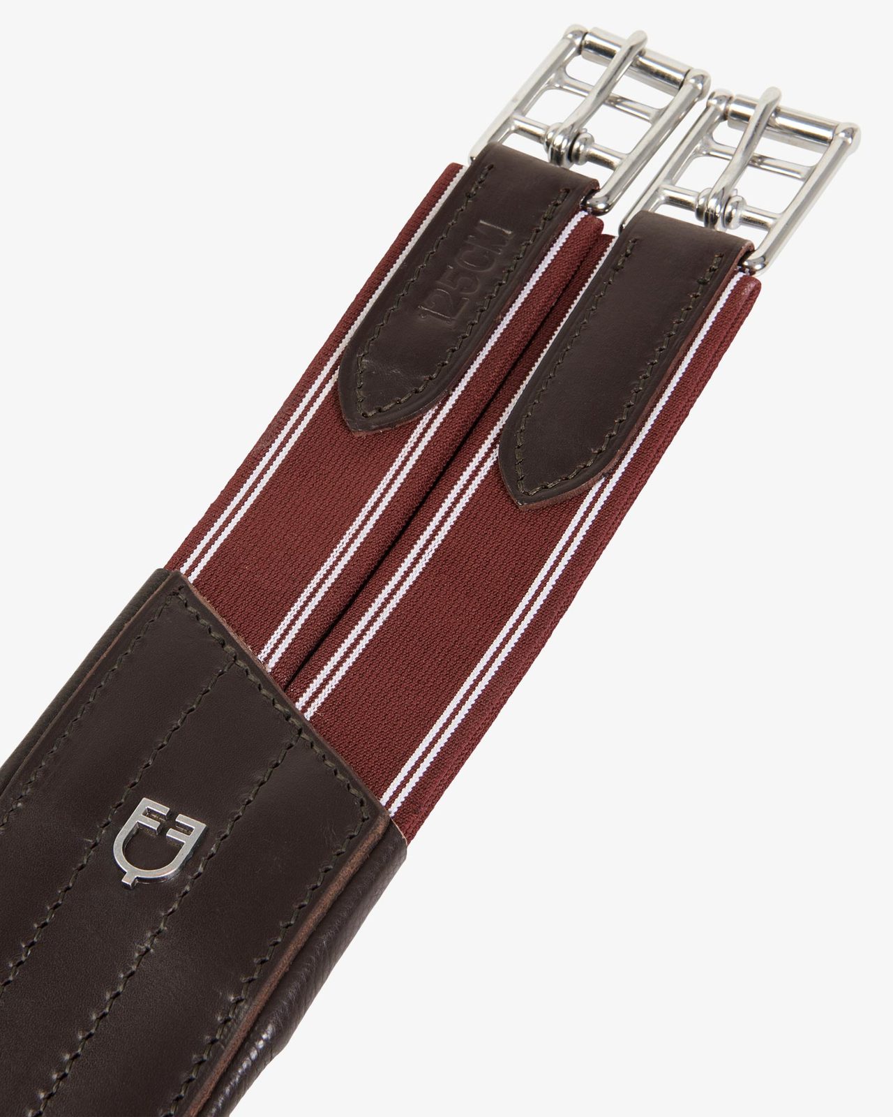 Jumping girth in leather with protectors