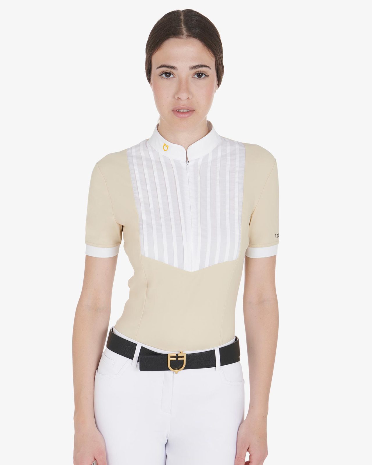 Polo donna slim fit cotone plissettato