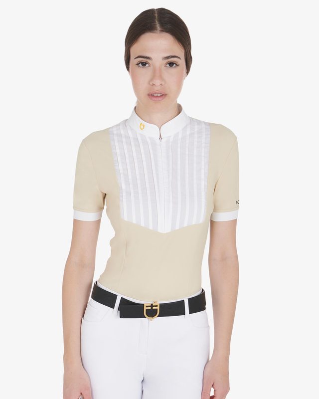 Women's slim fit pleated cotton polo shirt