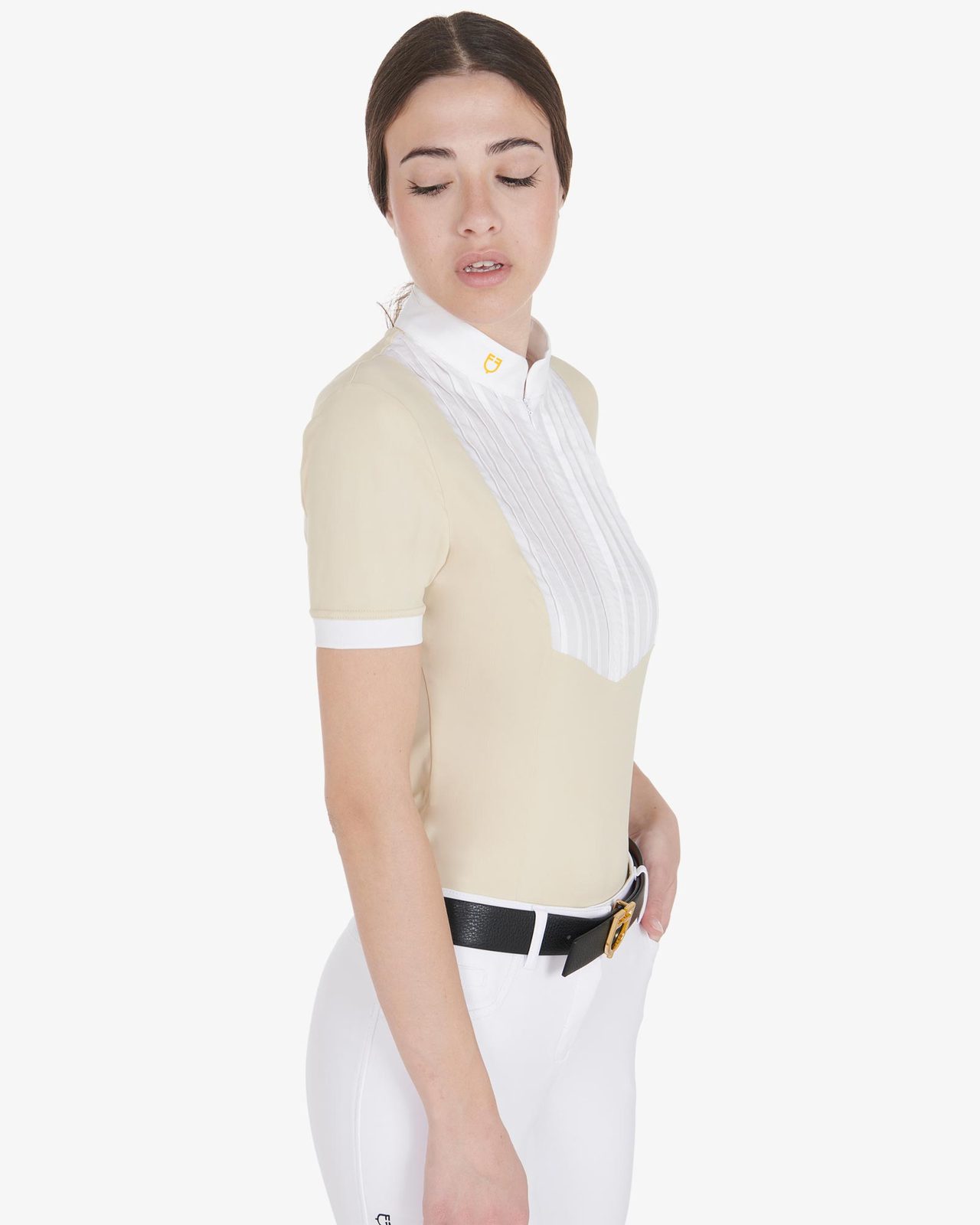 Polo donna slim fit cotone plissettato