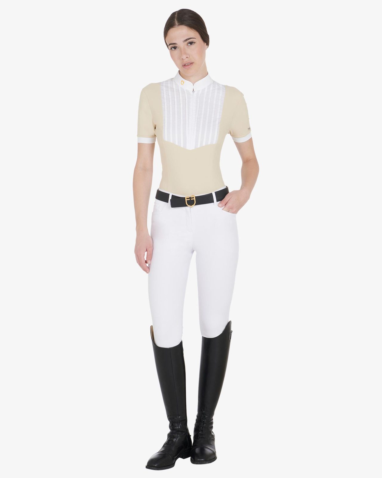 Polo donna slim fit cotone plissettato