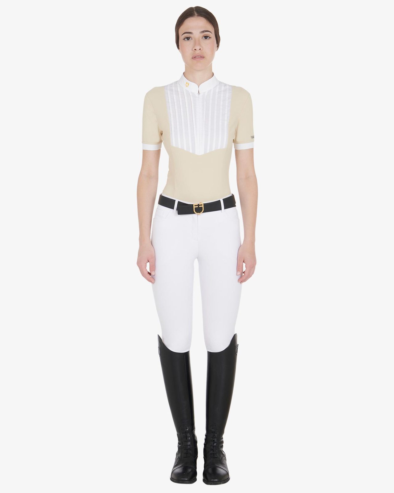 Polo donna slim fit cotone plissettato