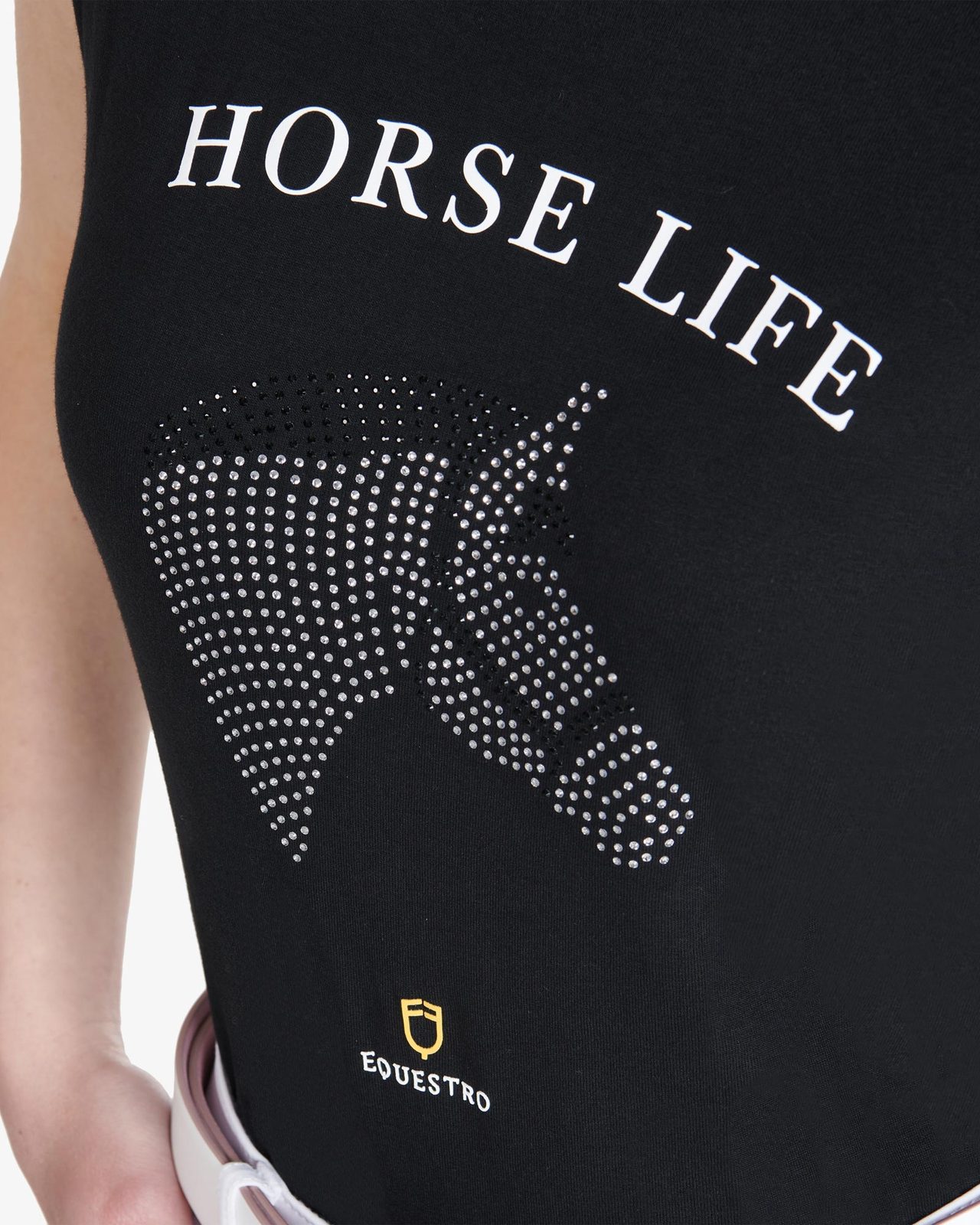 Women's slim fit t-shirt horse life with rhinestone