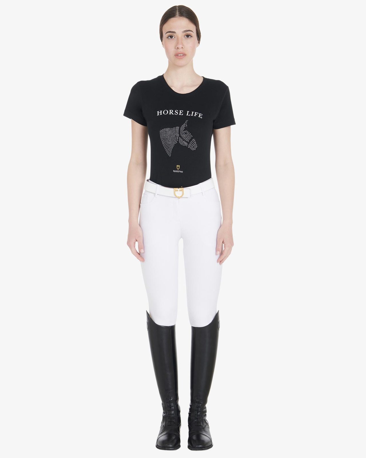 Women's slim fit t-shirt horse life with rhinestone