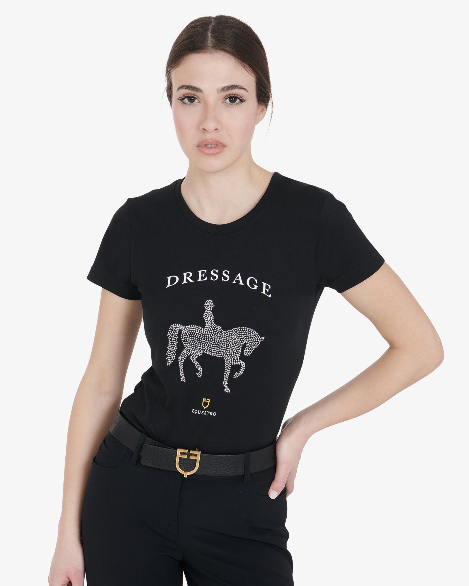 Women's slim fit t-shirt dressage with rhinestone