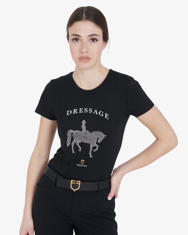 Women's slim fit t-shirt dressage with rhinestone