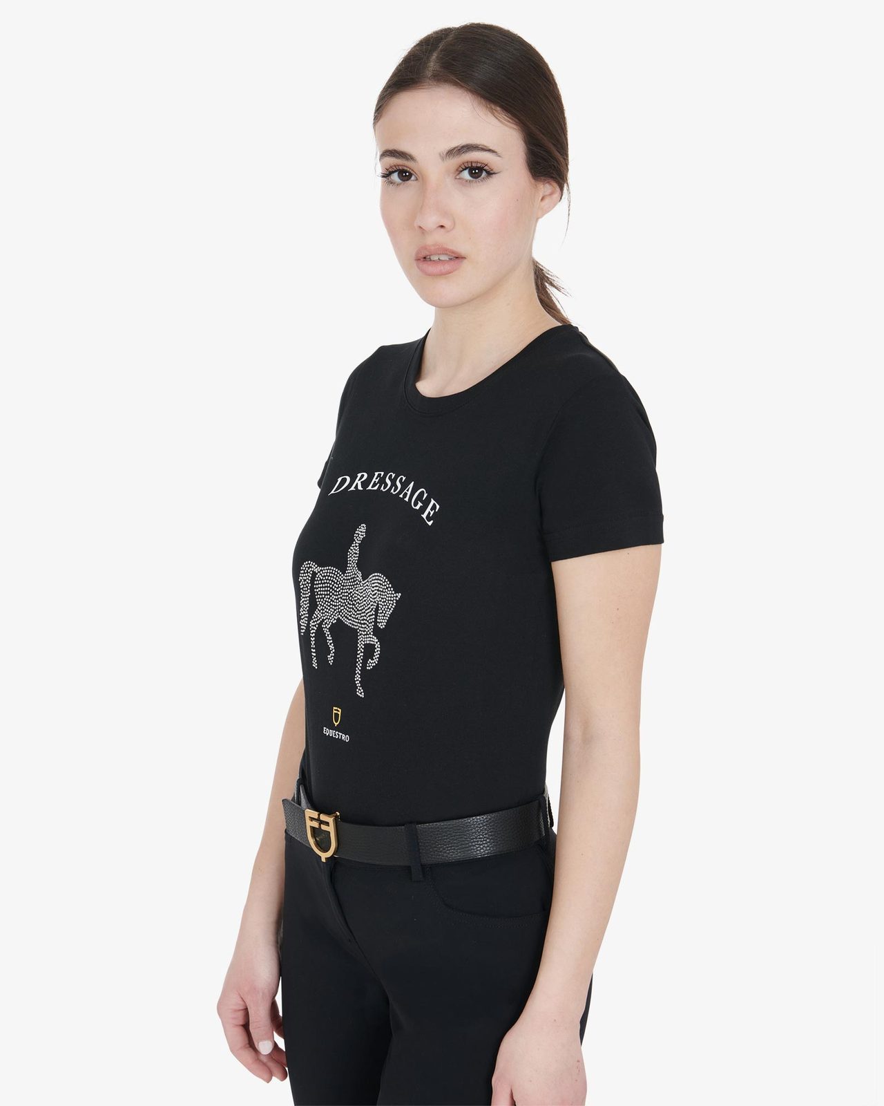 Women's slim fit t-shirt dressage with rhinestone