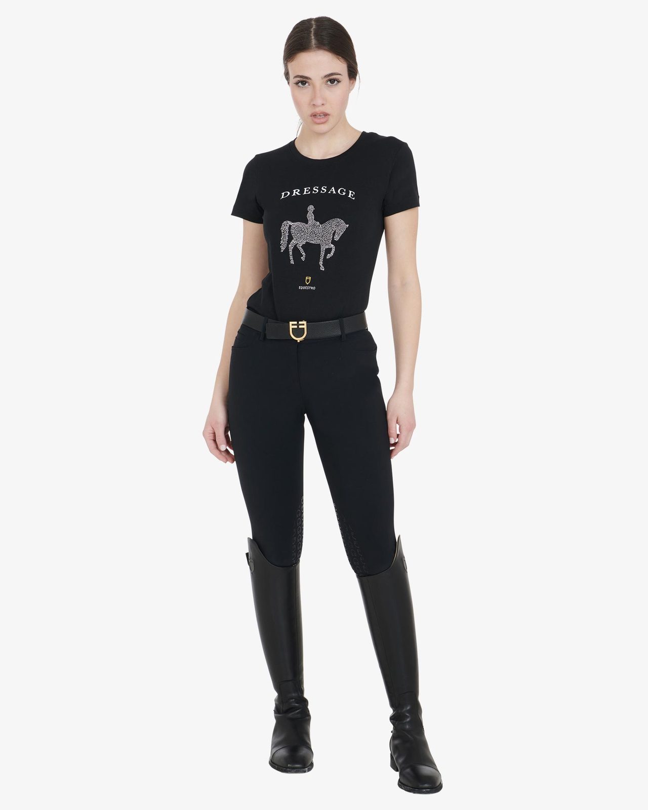 Women's slim fit t-shirt dressage with rhinestone