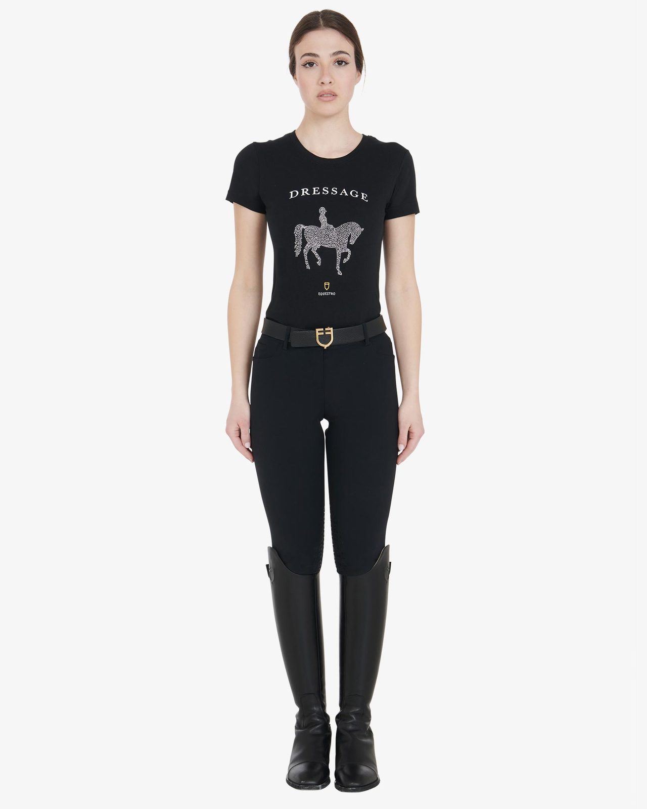 Women's slim fit t-shirt dressage with rhinestone