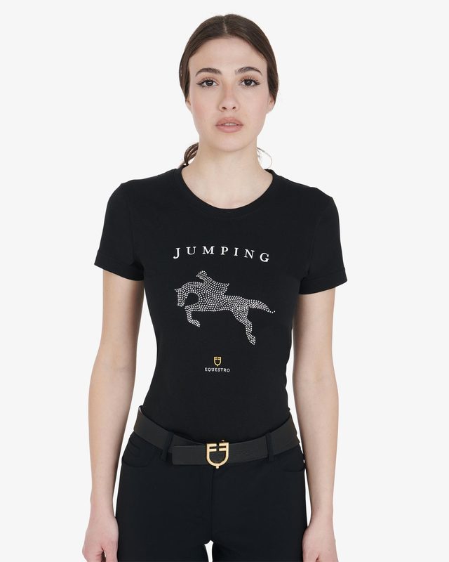 Women's slim fit t-shirt jumping with rhinestone