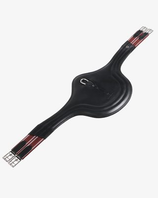 Jumping girth in leather with protectors