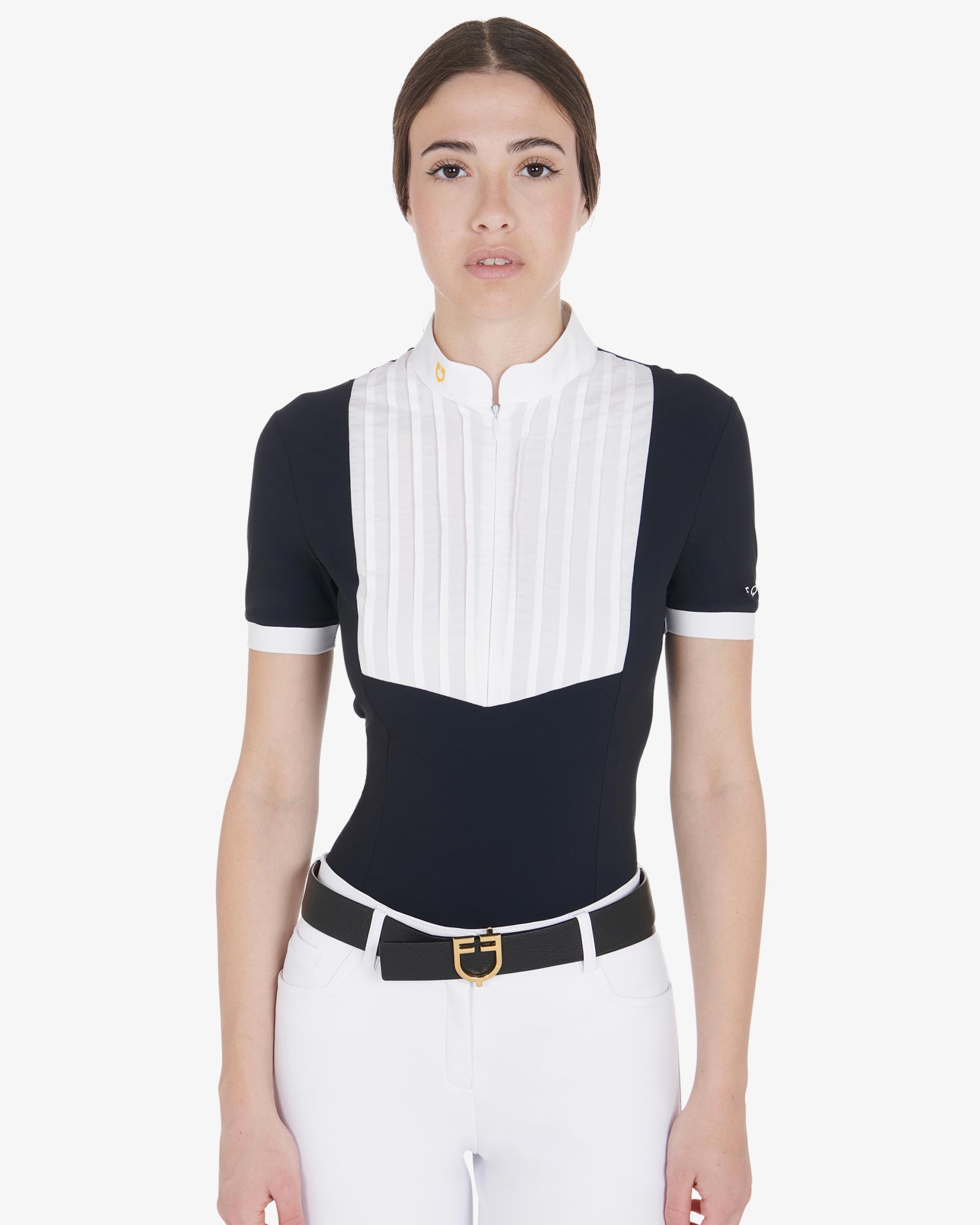 Polo donna slim fit cotone plissettato
