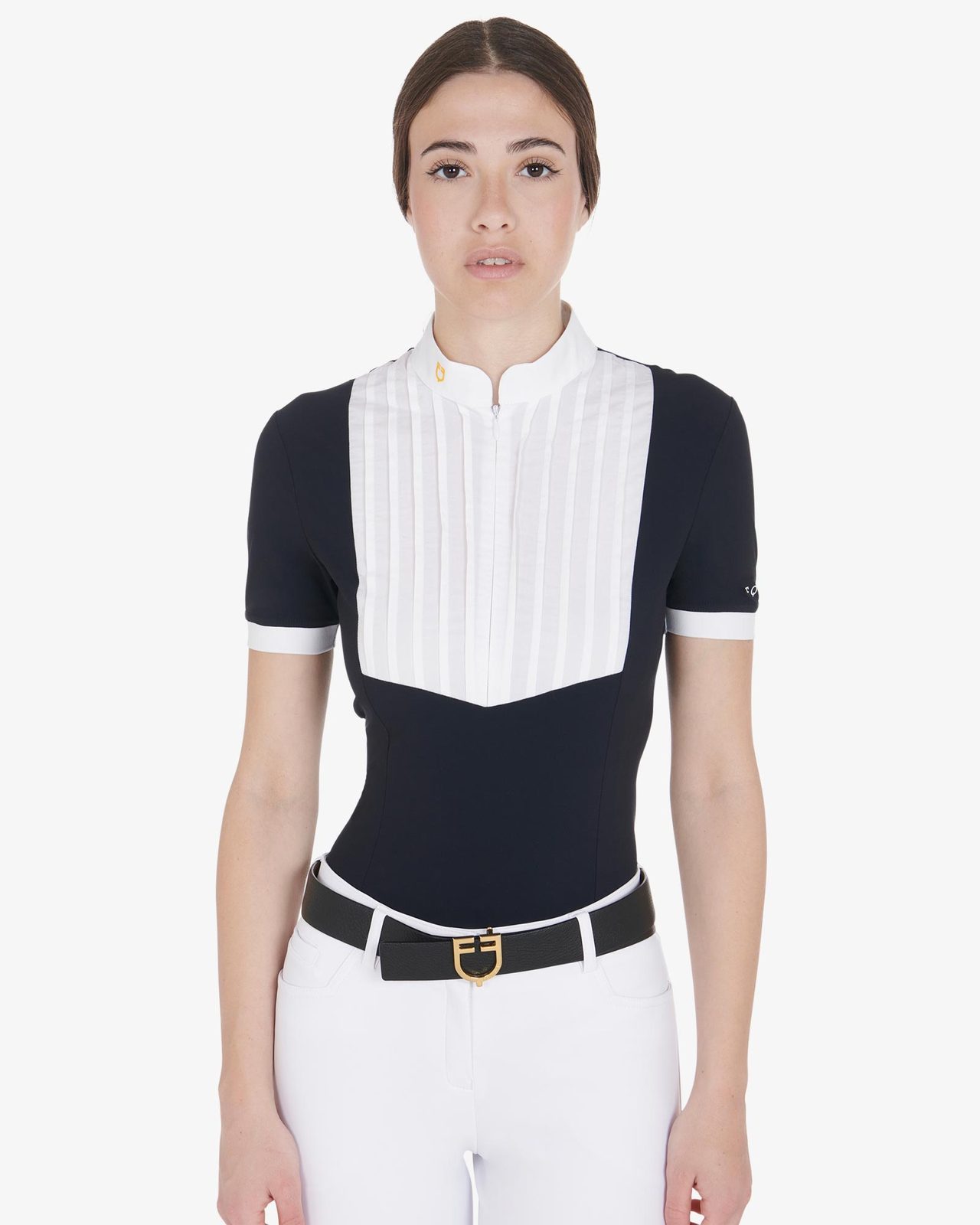 Polo donna slim fit cotone plissettato