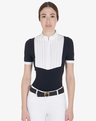 Polo donna slim fit cotone plissettato