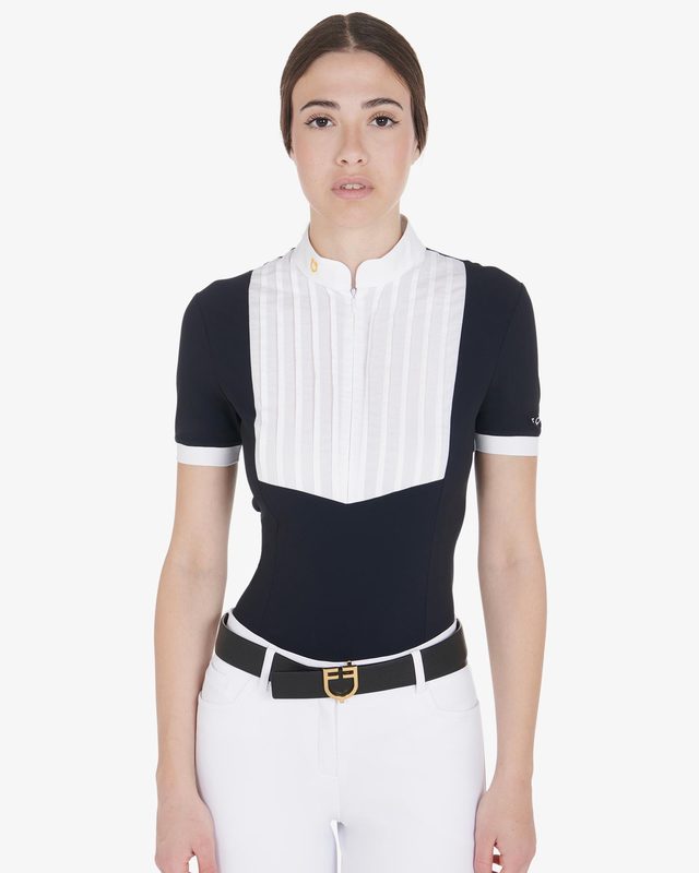 Women's slim fit pleated cotton polo shirt