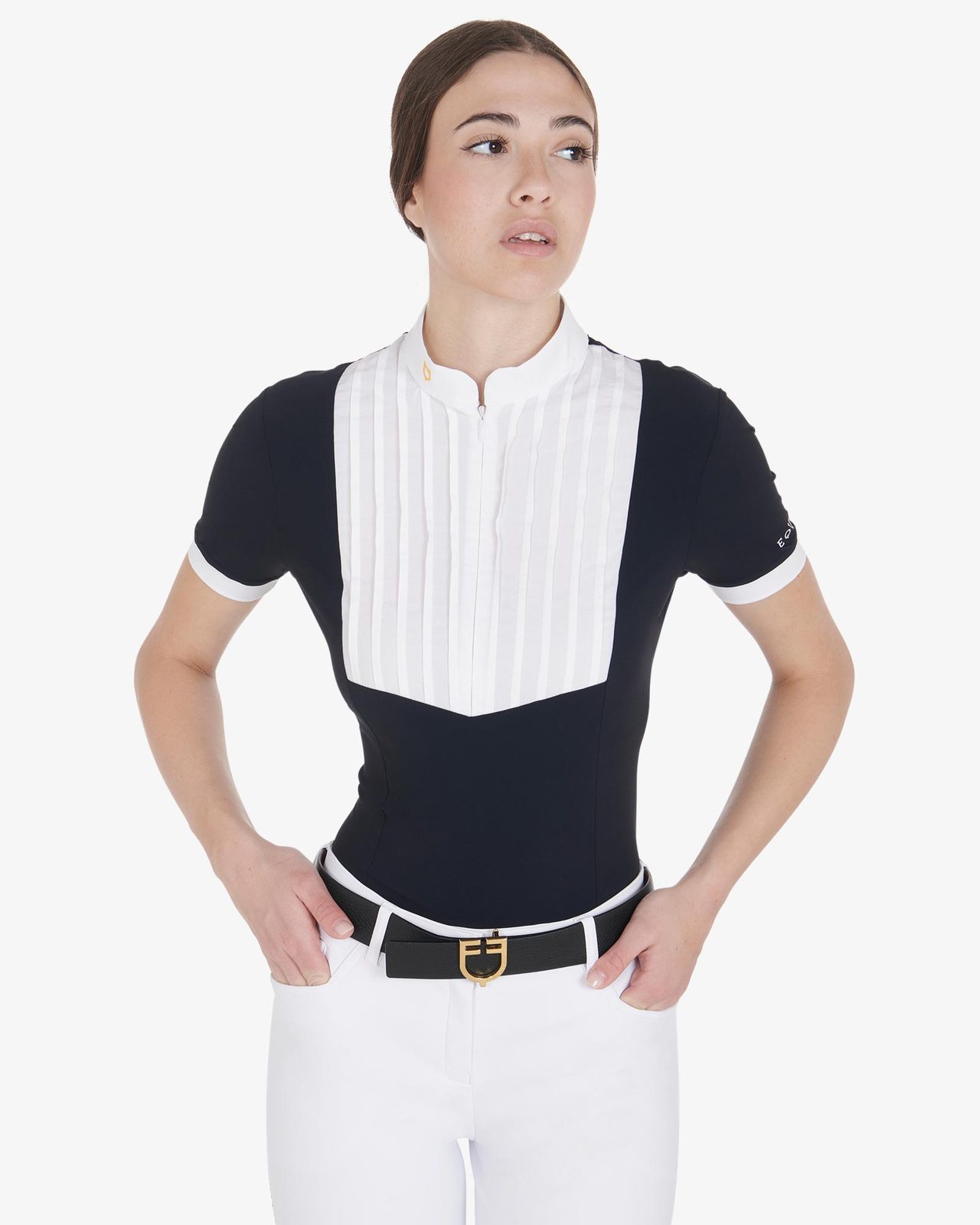 Polo donna slim fit cotone plissettato