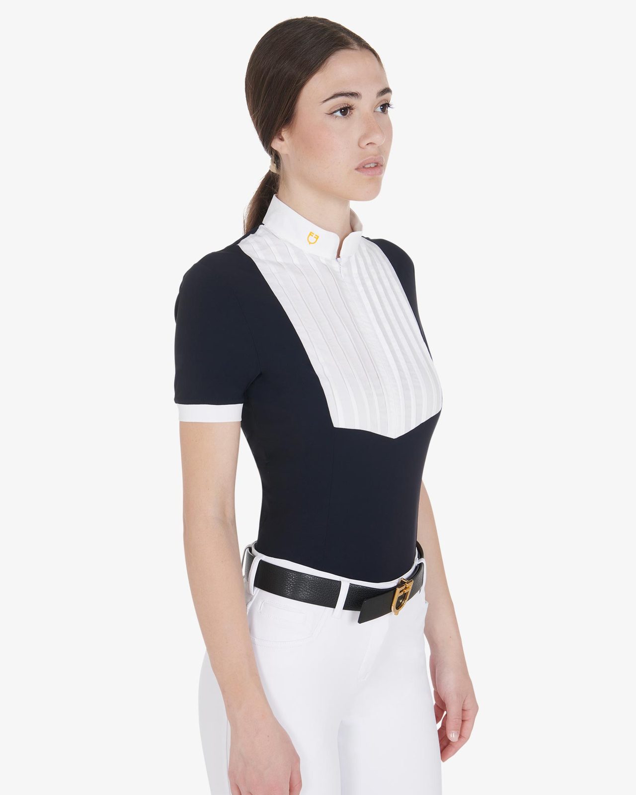Polo donna slim fit cotone plissettato