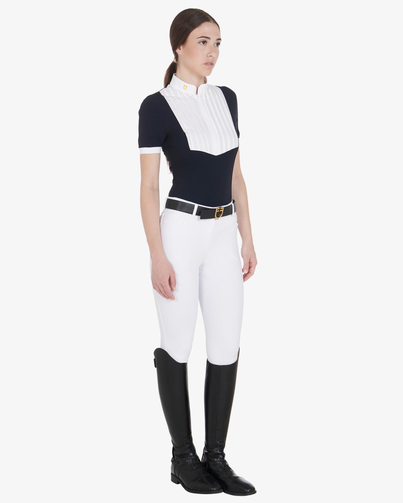 Polo donna slim fit cotone plissettato