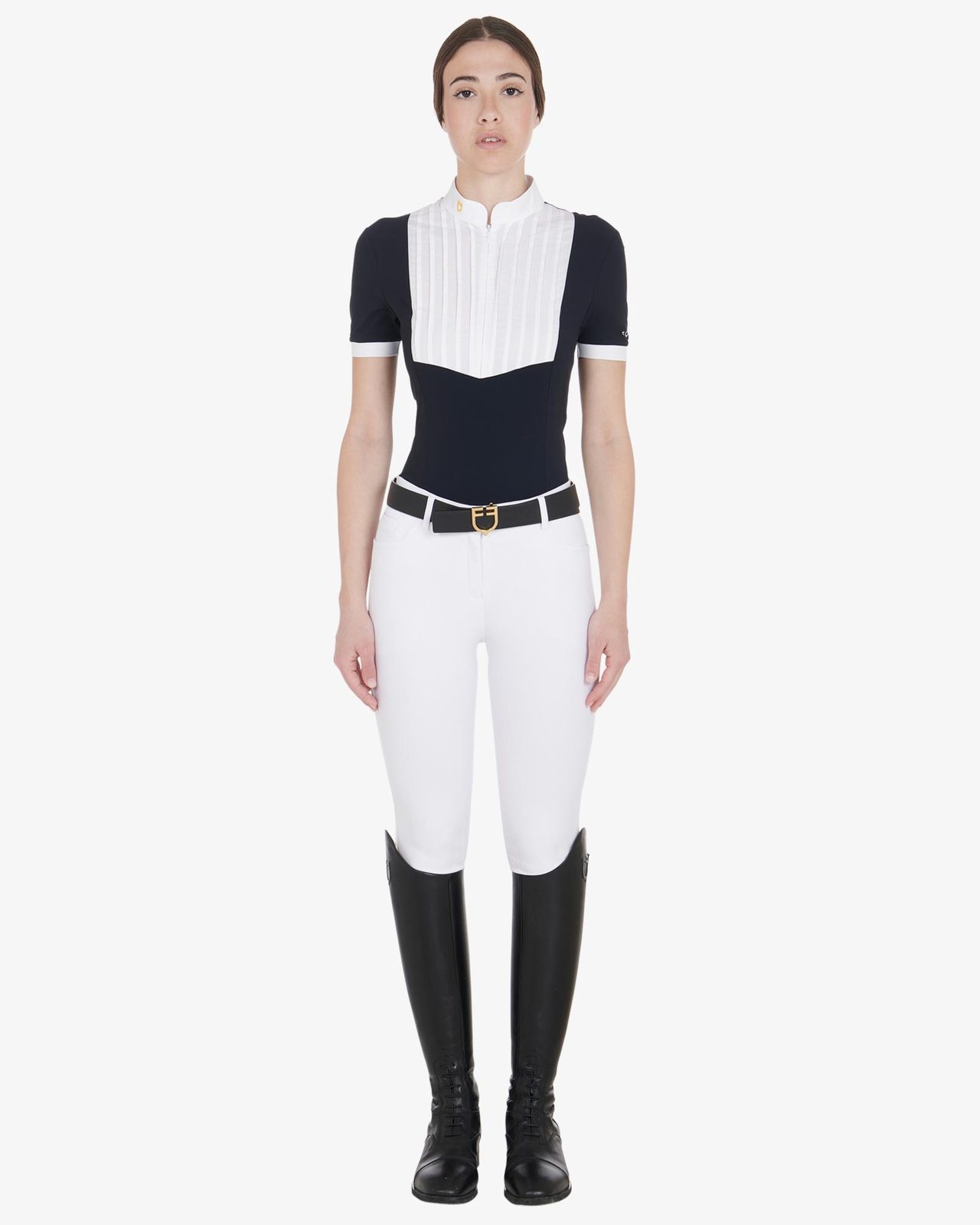 Polo donna slim fit cotone plissettato