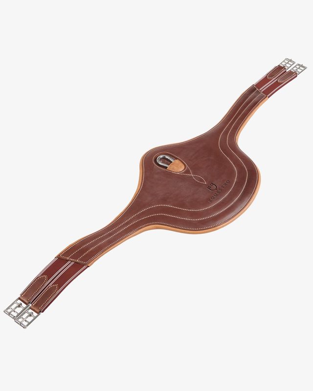 Jumping girth in leather with protectors