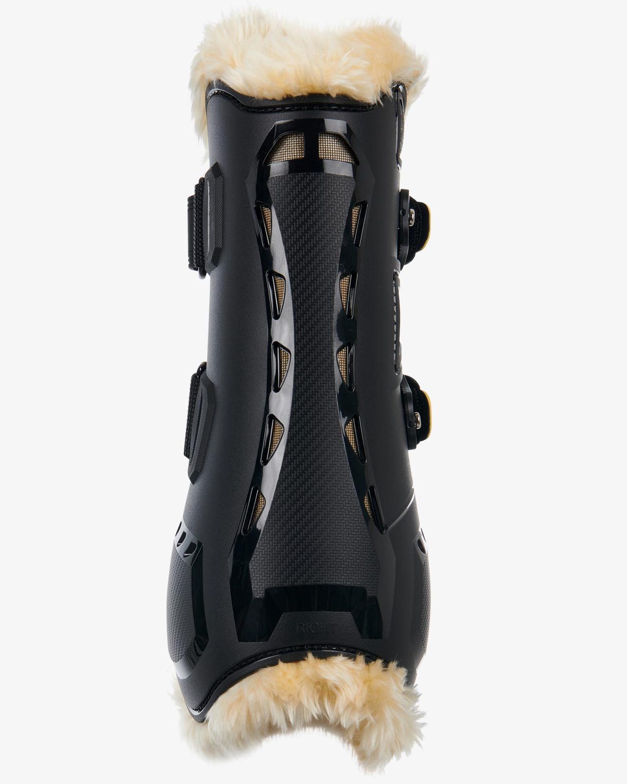 Tendon boots in polyurethane with synthetic lambskin