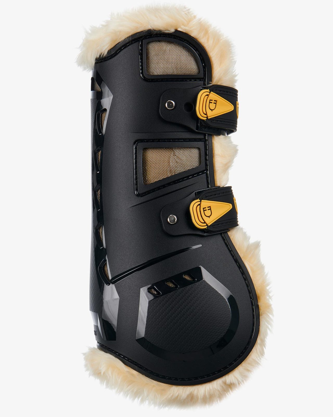 Tendon boots in polyurethane with synthetic lambskin