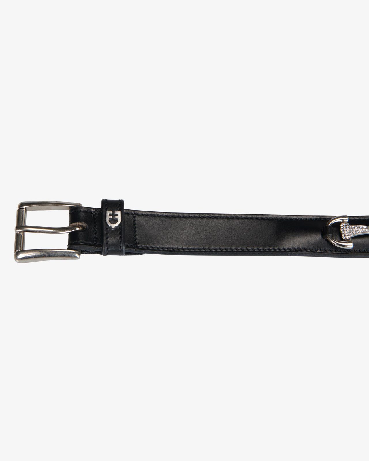 Leather belt with snaffle bits and rhinestones