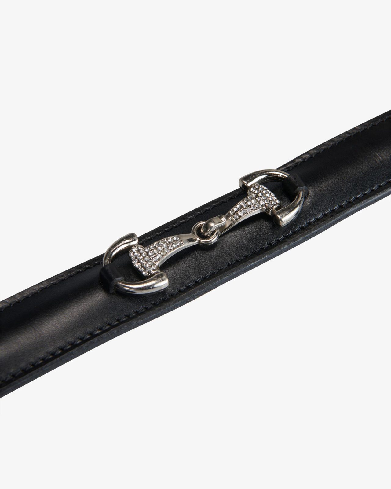 Leather belt with snaffle bits and rhinestones