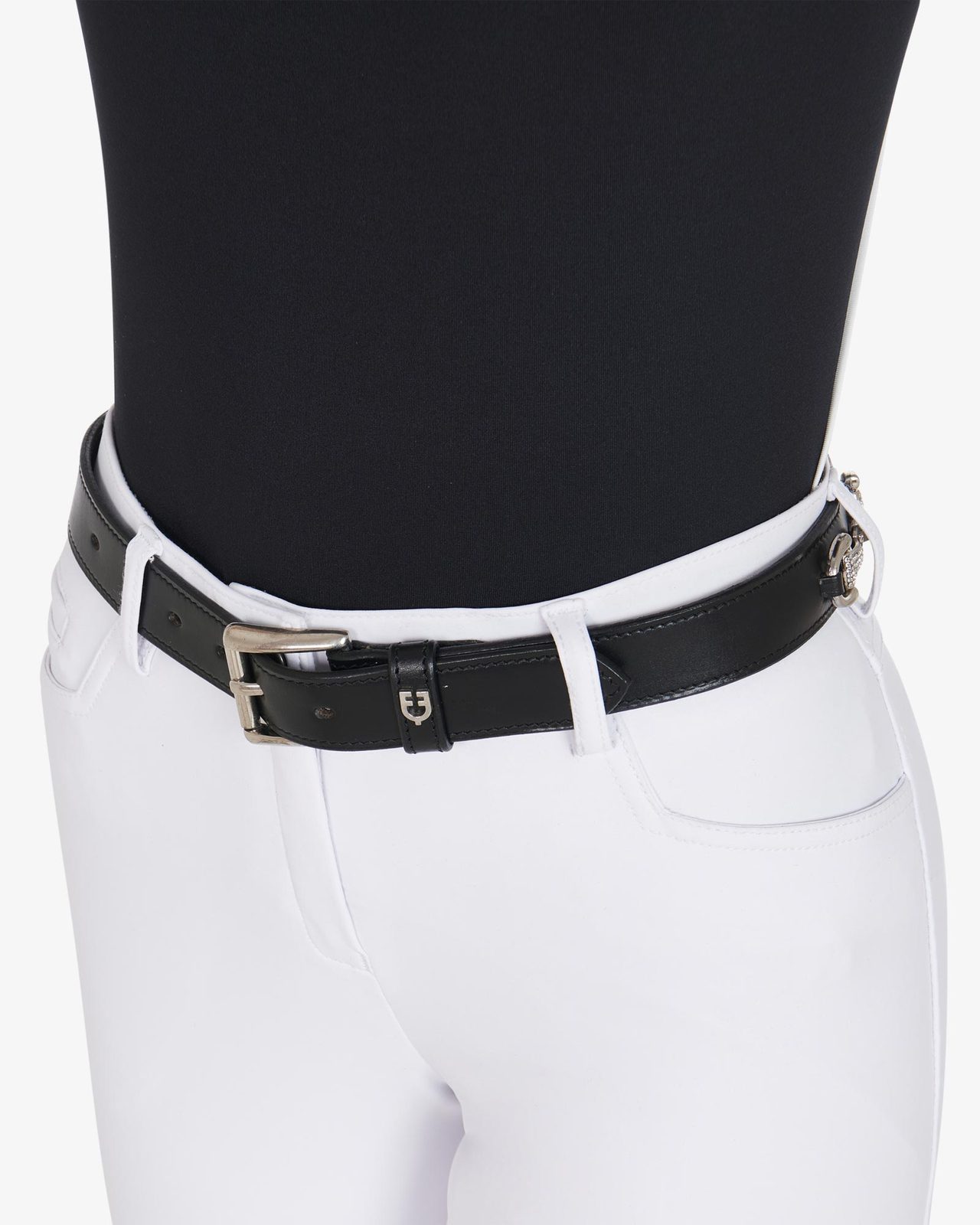 Leather belt with snaffle bits and rhinestones