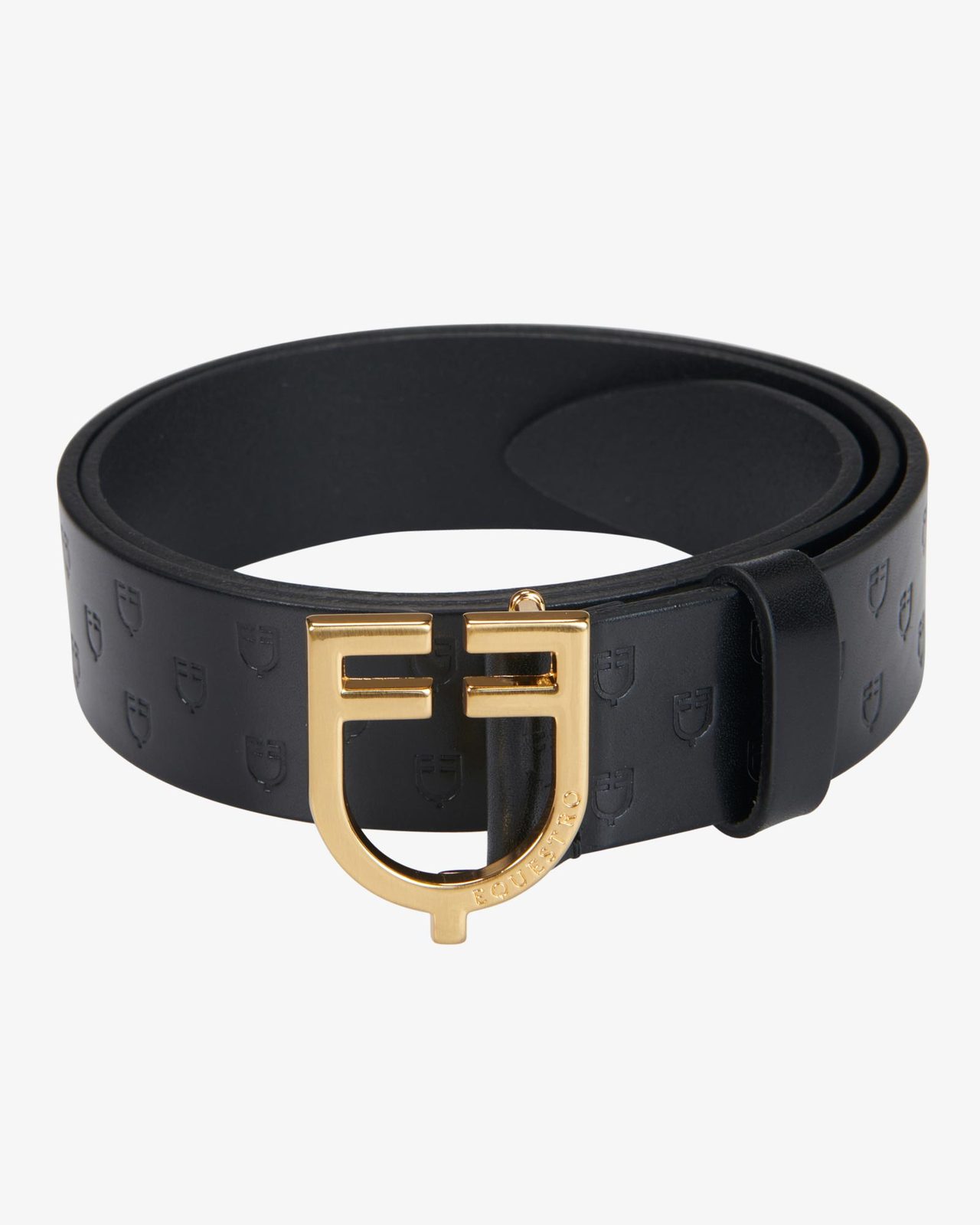 Leather logo belt with logoed buckle