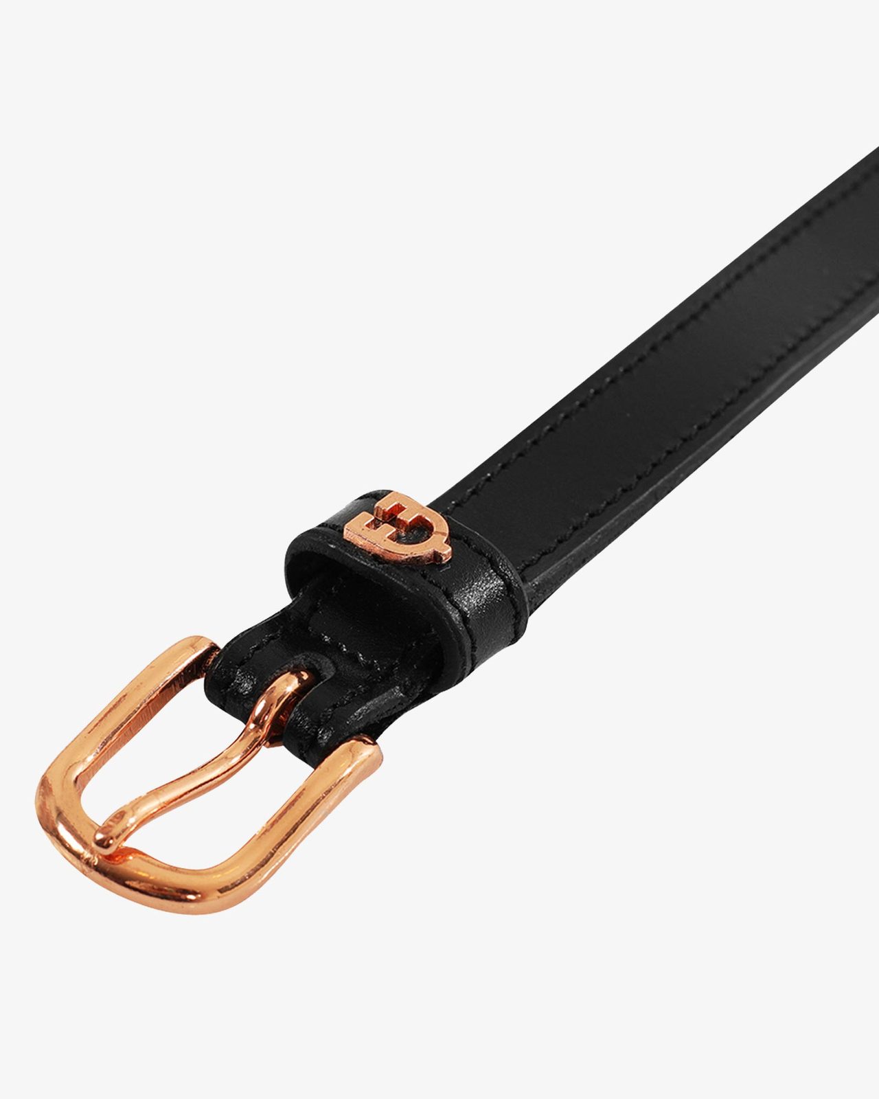 Leather belt with rose gold clincher