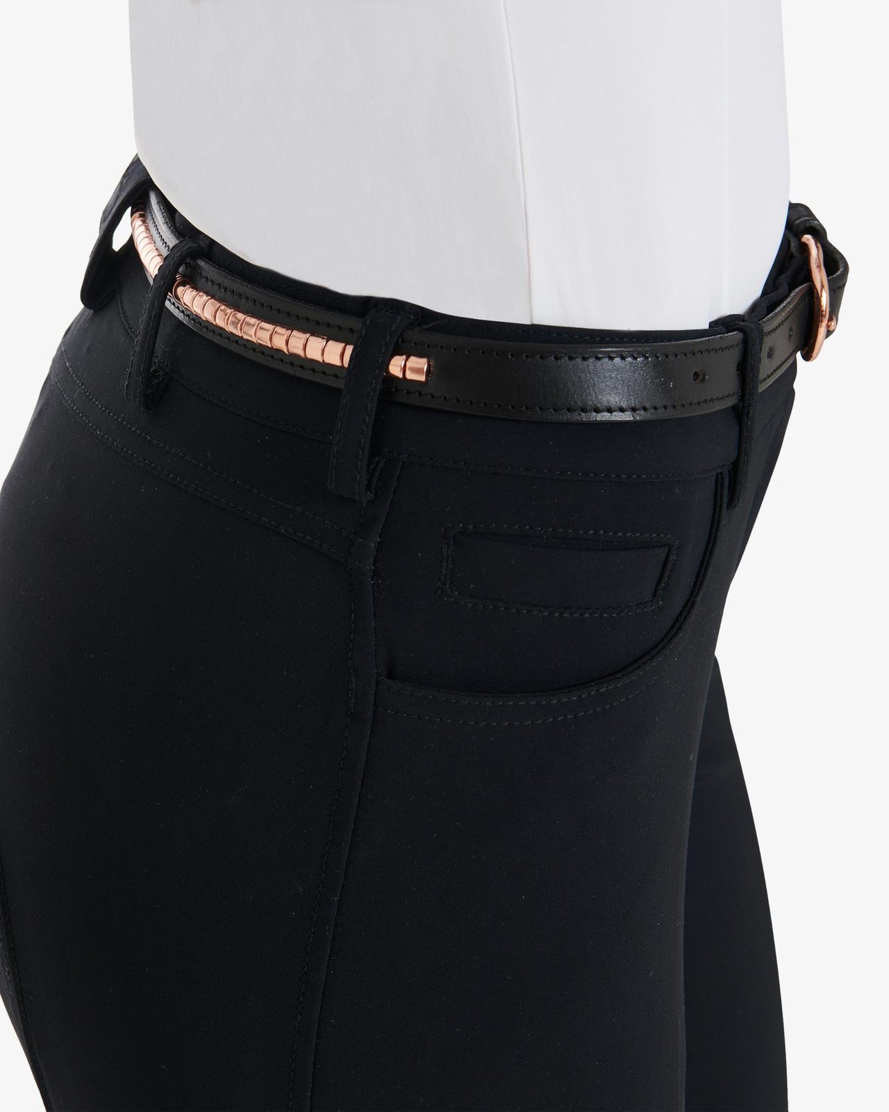 Leather belt with rose gold clincher