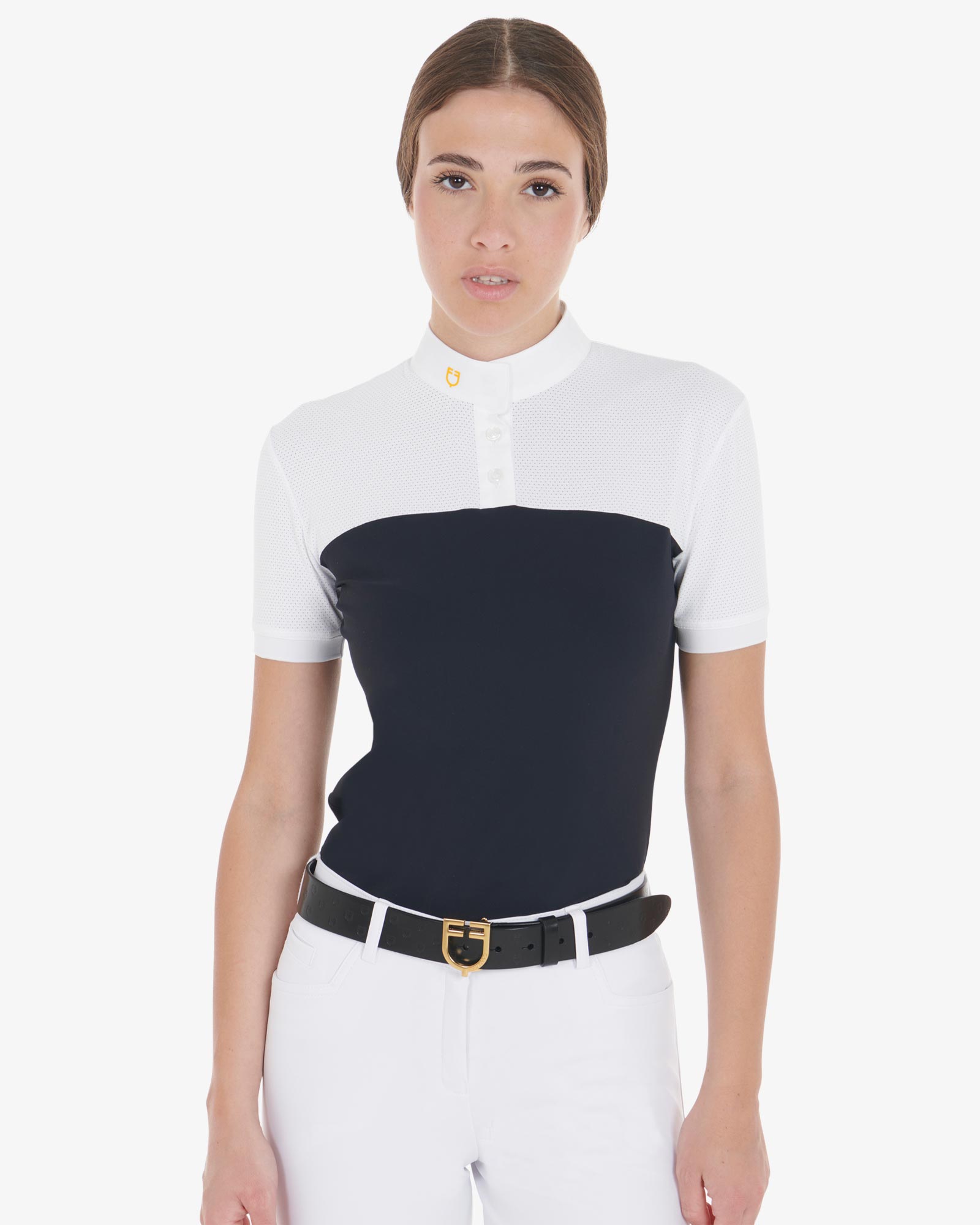 Polo donna slim fit tessuto tecnico e mesh