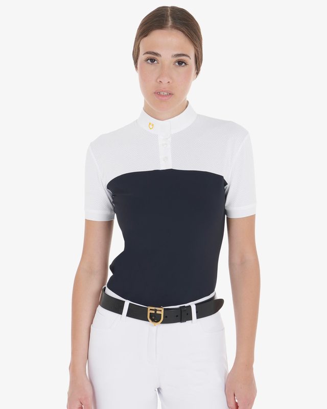 Polo donna slim fit tessuto tecnico e mesh
