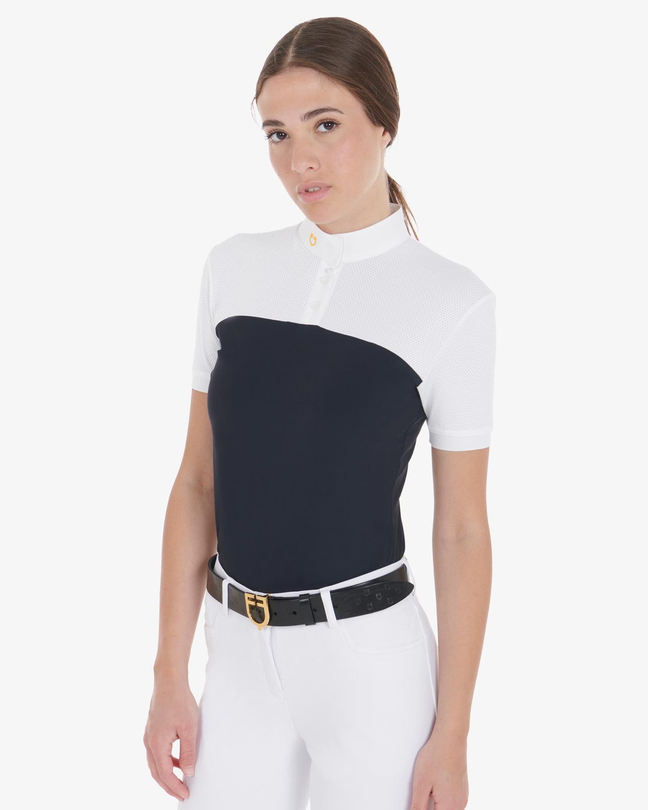 Polo donna slim fit tessuto tecnico e mesh
