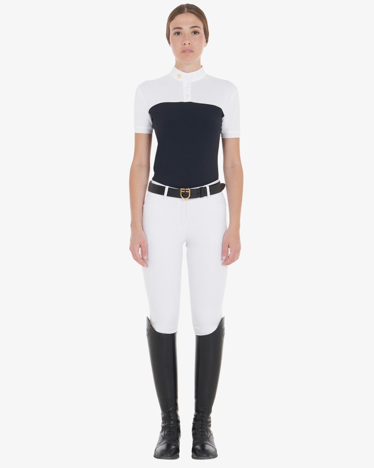 Polo donna slim fit tessuto tecnico e mesh