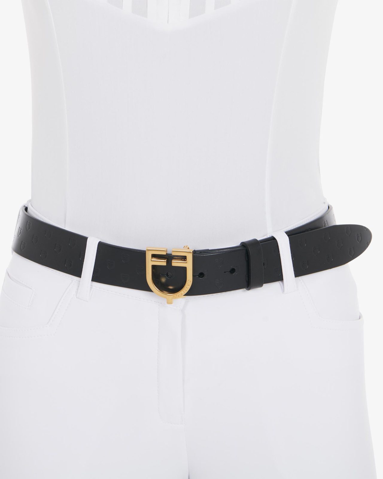Leather logo belt with logoed buckle