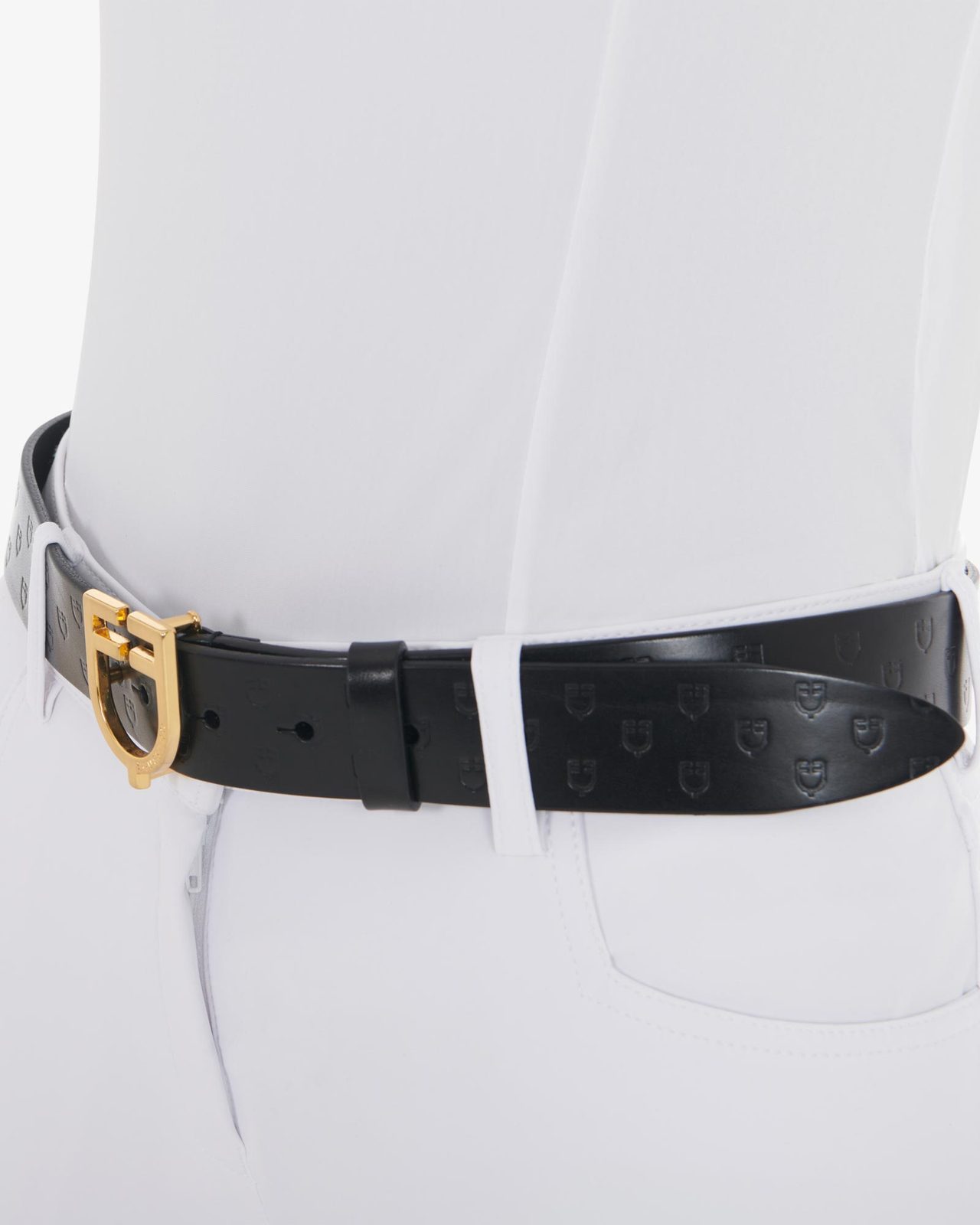 Leather logo belt with logoed buckle