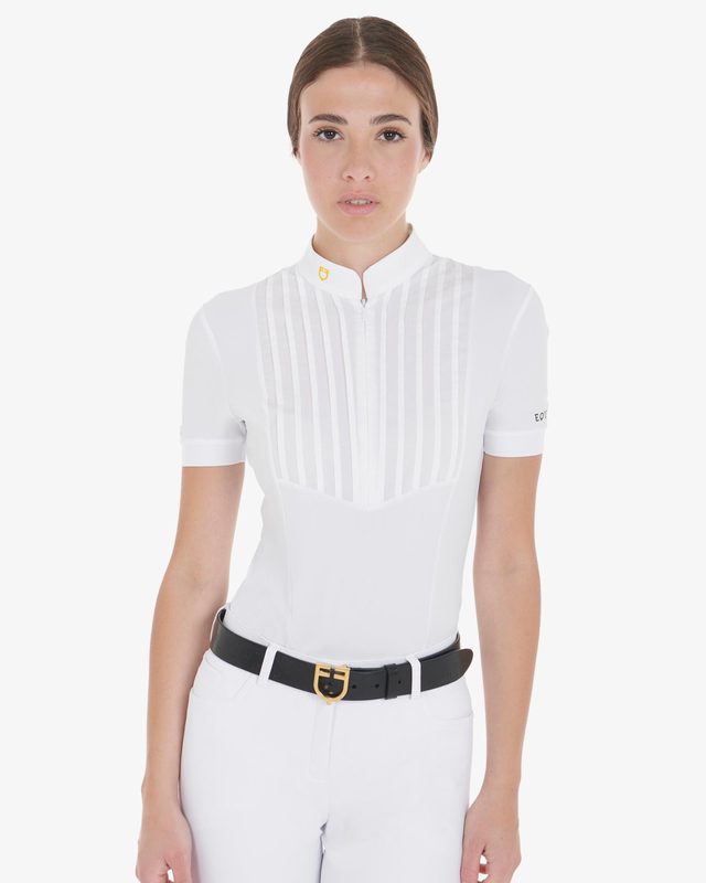 Women's slim fit pleated cotton polo shirt