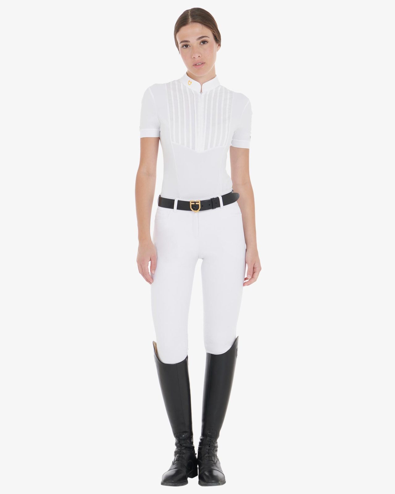 Polo donna slim fit cotone plissettato