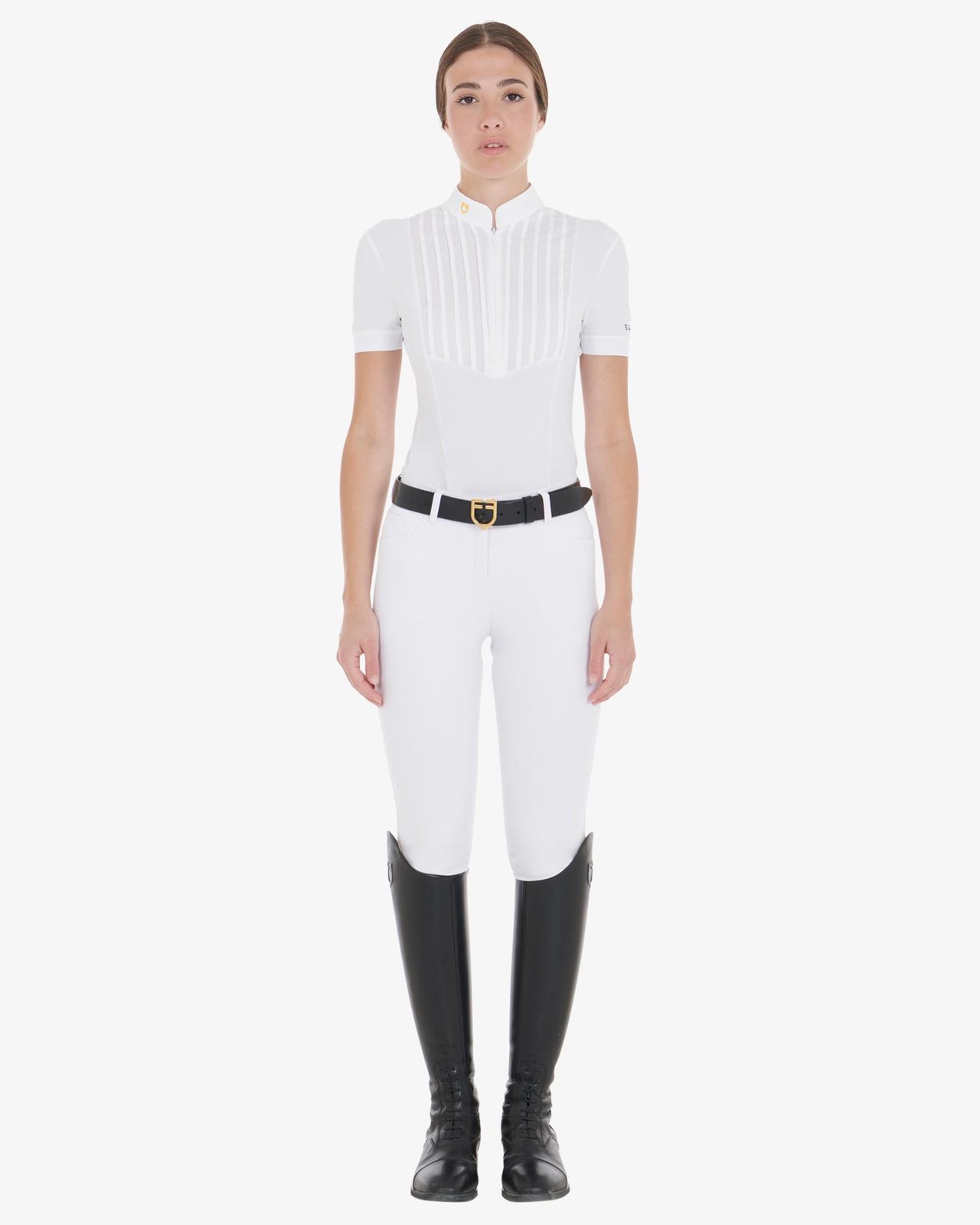 Polo donna slim fit cotone plissettato