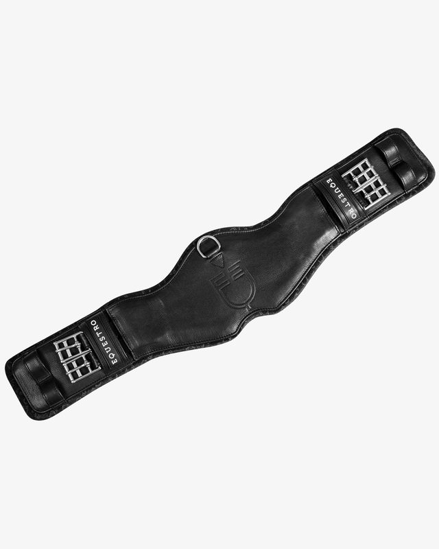 Shaped dressage girth in leather with engraved logo