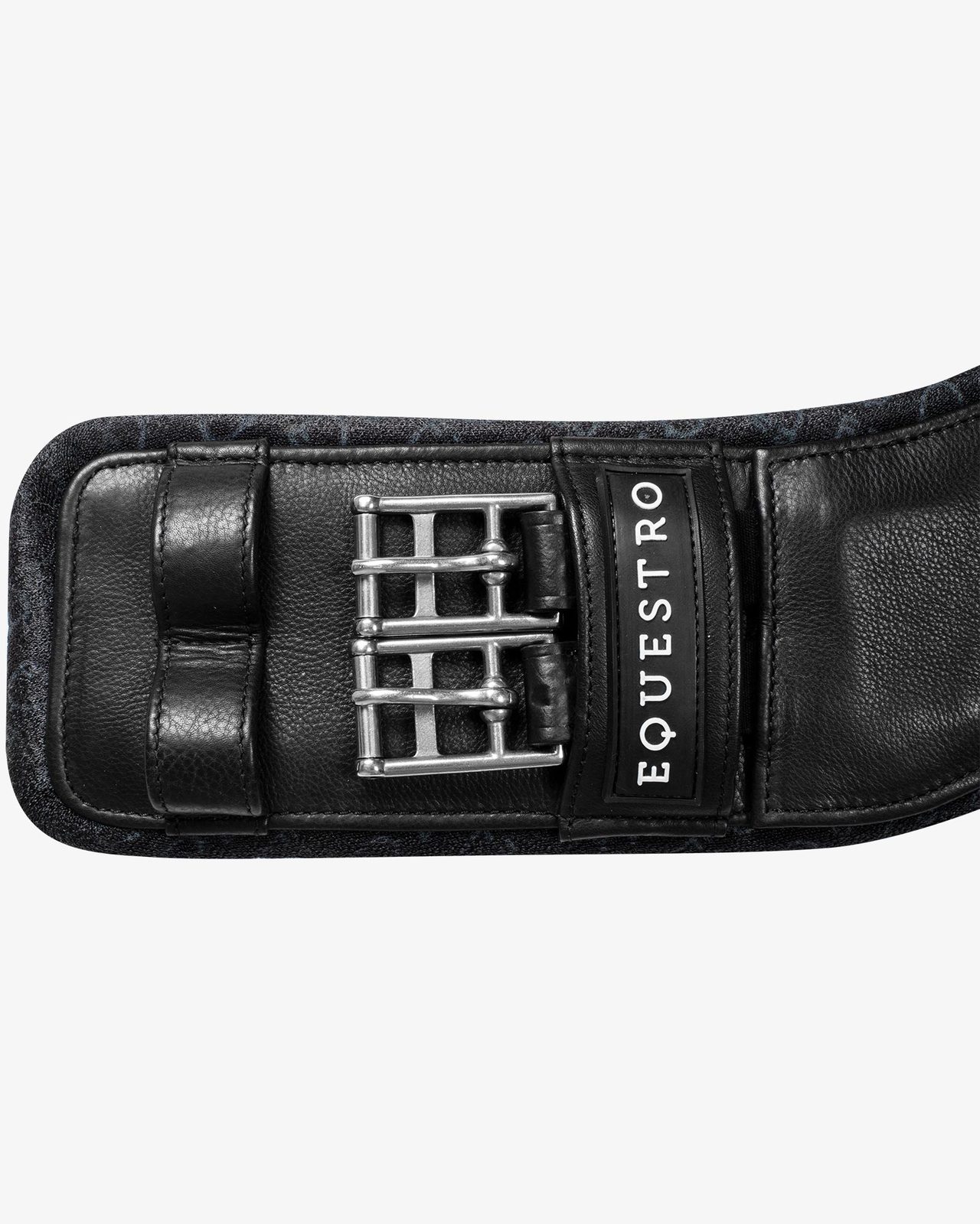 Shaped dressage girth in leather with engraved logo